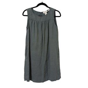 Cynthia Rowley Midi Dress 100% Linen Gray With Pockets Size S Sleeveless Womens